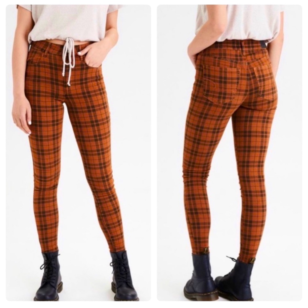 AE super hi rise punky plaid jeggings SZ8 grunge